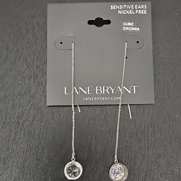 Silver Tone Luxe Pave Linear Earrings Cubic Zirconia Sensitive Ears Nickel Free - Picture 3 of 16